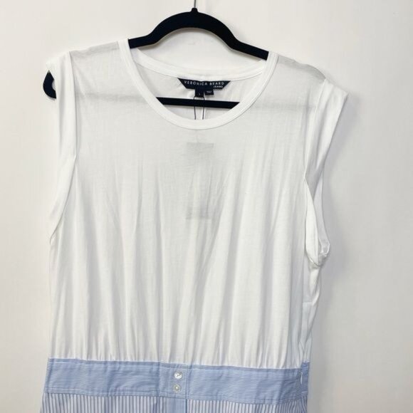 Veronica Beard Tilney Striped Jersey Paneled Cotton Poplin Midi Dress Large NWT - Picture 8 of 14